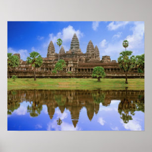 Póster Camboja, Kampuchea, templo Angkor Wat.
