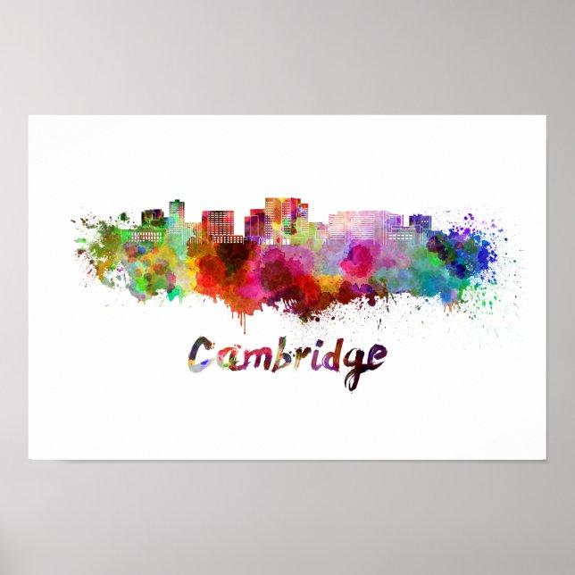 Poster Cambridge MA skyline in watercolor (Frente)