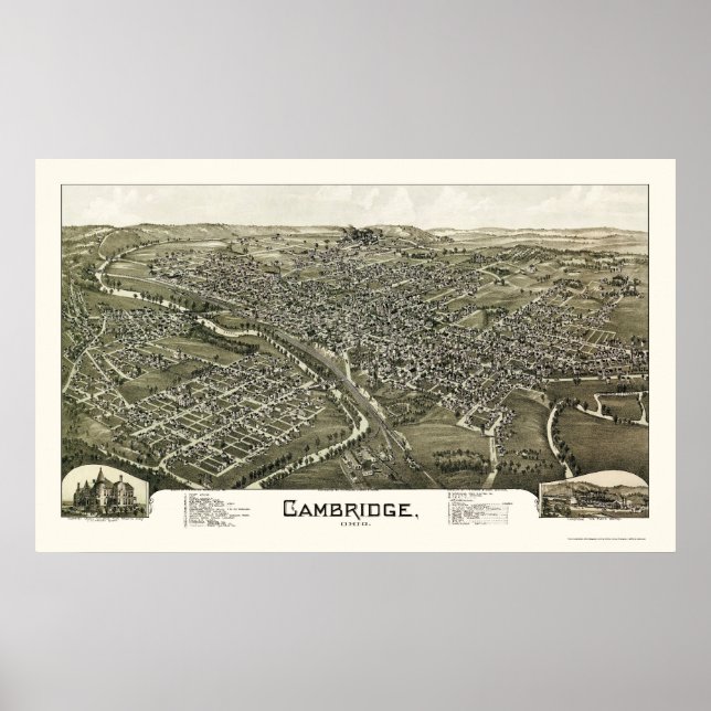Póster Cambridge, Mapa Panorâmico OH - 1897 (Frente)