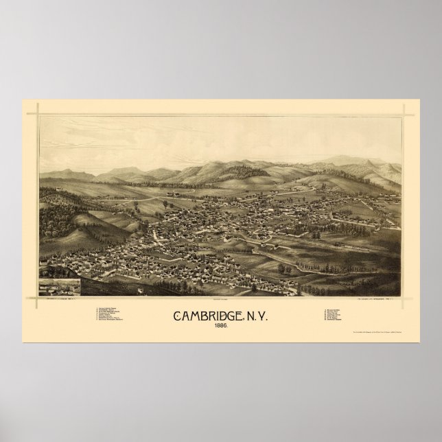 Póster Cambridge, NY Panorâmica Map - 1886 (Frente)