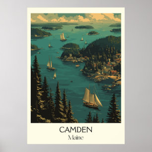 Poster Camden Maine Vintage Harbor Windjammer Art