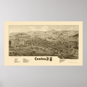 Poster Camden, mapa panorâmico de NY - 1885