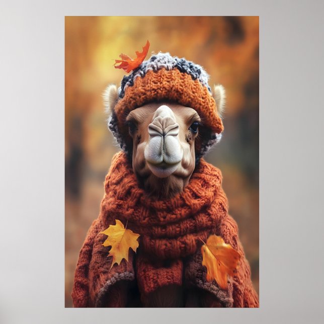 Poster Camel in Fall Clothes Art Print, Cozy Autumn (Frente)