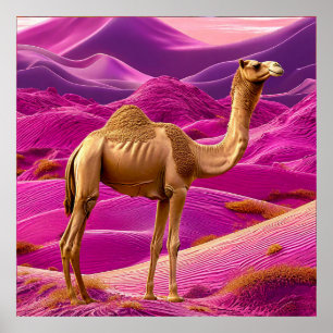 Poster Camelo do Deserto Rosa Pôr do Sol Sonhador Paisage