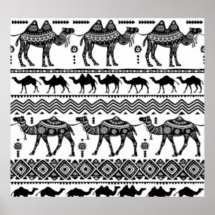 Poster Camelos decorativos Design de padrão sem costura