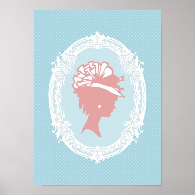 Póster Cameo da Vintage Azul e Rosa (Frente)