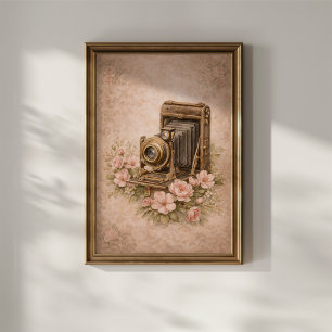 Poster Câmera Antiga com Rosas
