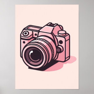Poster Câmera DSLR Rosa Tendência Fotografia Personalizad