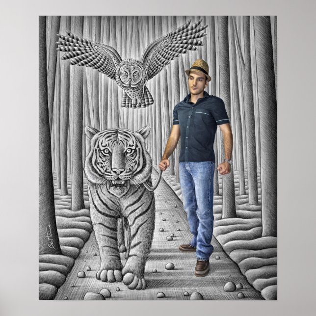 Póster Câmera Pencil Vs - Tigre, Coruja, Homem (Frente)