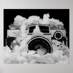 Póster Câmera preto e branco do vintage da fotografia na