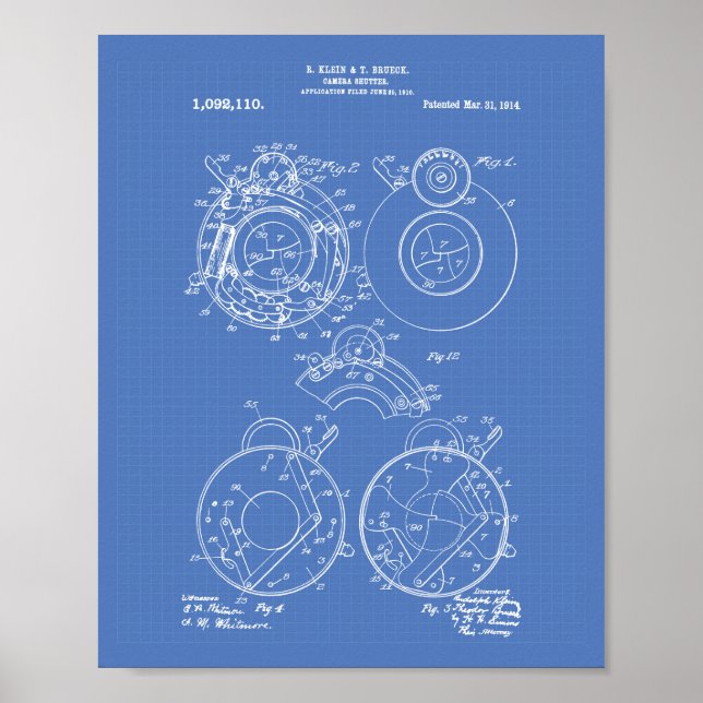 Poster Camera Shutter 1914 - Esquema de Arte Patente (Frente)