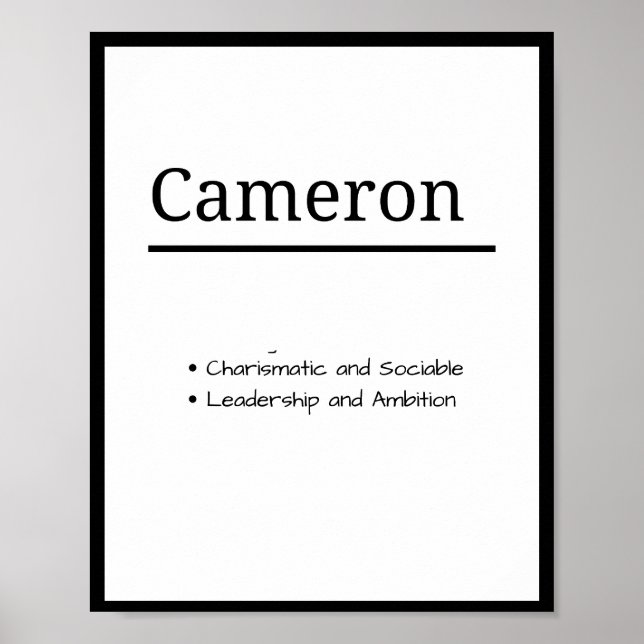 Poster Cameron, Definição de Nome Personalizado de Menino (Frente)