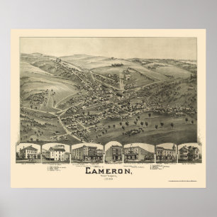 Poster Cameron, mapa panorâmico de WV - 1899