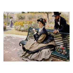 Póster Camille Monet em um banco de jardim