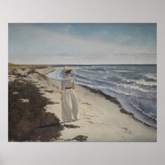 Poster Caminhada à beira-mar. Óleo na canvas. Vintage