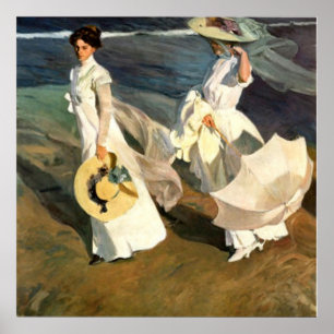 Póster Caminhada de Joaquín Sorolla y Bastida na praia