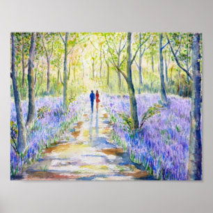 Póster Caminhada de madeira do Bluebell da pintura da