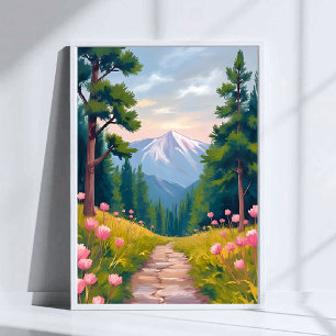 Poster Caminhada na Montanha   Paisagem Floral da Naturez