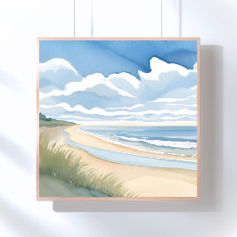 Poster Caminhada na Praia | Aquarela do Oceano Costeiro
