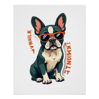 Póster Caminhada Vintage Vou Pensar Nisso Bulldog Francês