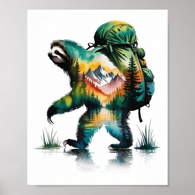 Poster Caminhando com o Sloth Backpack Montanha Vida Selv (Frente)