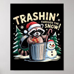 Poster Caminhando Pelo Meio Da Neve Natal Raccoon Engraça