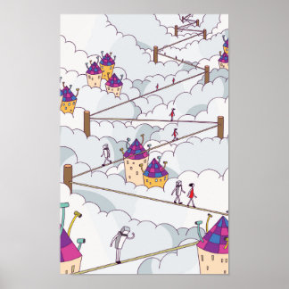 Poster Caminhando sobre uma corda bamba acima das nuvens.