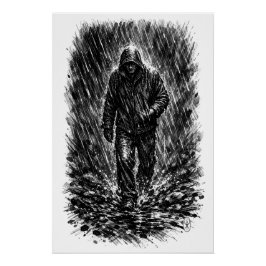 Póster Caminhante na Chuva – Ilustração de Tinta Assombra
