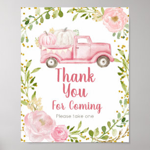 Poster Caminhão de Abóbora Rosa Queda Obrigado por vir