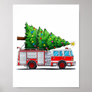 Poster Caminhão de Bombeiros Árvore de Natal Luzes de Nat