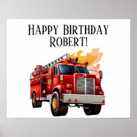 Caminhão de Bombeiros Vermelho Feliz Aniversário N