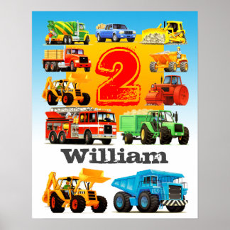 Poster Caminhão de Construção do segundo aniversário de M
