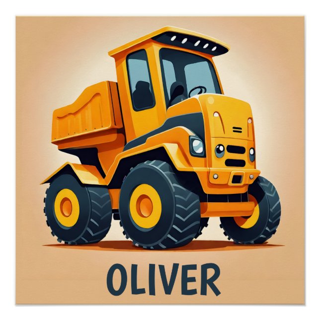 Póster Caminhão de Construção Moderno Fofo Personalizado (Frente)