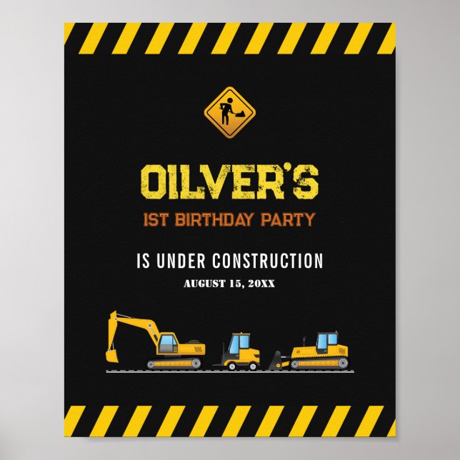 Poster Caminhão de Despejo de Construção Amarelo - Sinal  (Frente)