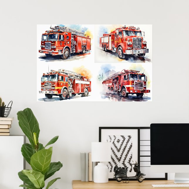 Poster Caminhão de Fogo Vermelho (Escritório em casa)