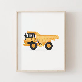 Poster Caminhão de lixo amarelo, decoração de veículo de