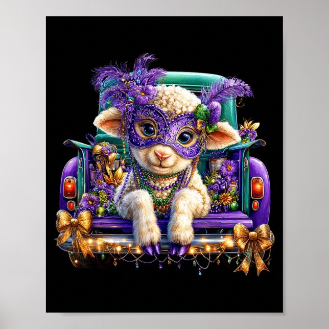 Poster Caminhão de Ovelhas Mardi Gras Nola Cute Crianças  (Frente)