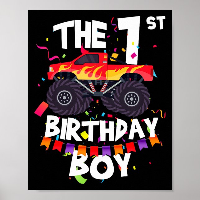 Poster Caminhão Monstro Aniversário de 1 Ano Menino Engra (Frente)