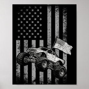 Poster Caminhão monstro bandeira americana design retrô j
