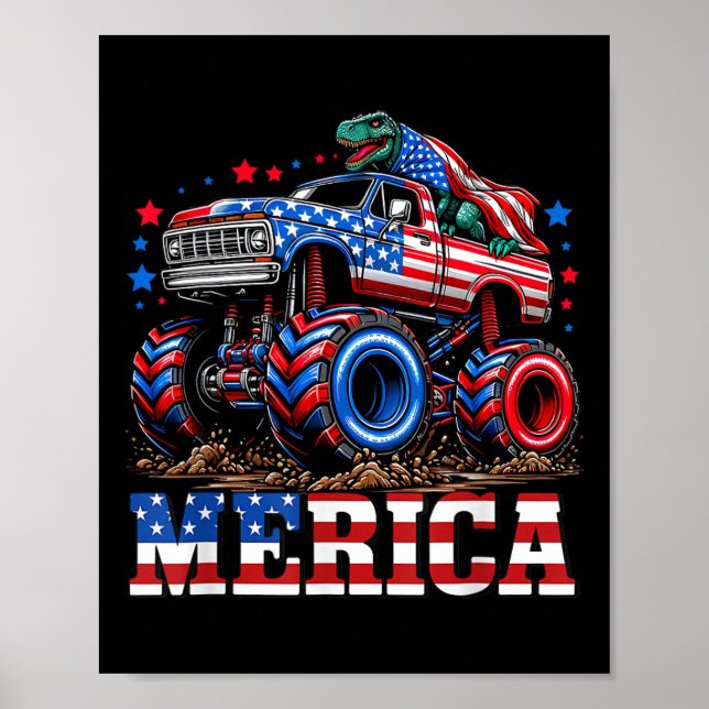 Poster Caminhão Monstro Bandeira dos EUA Patriótico Crian (Frente)