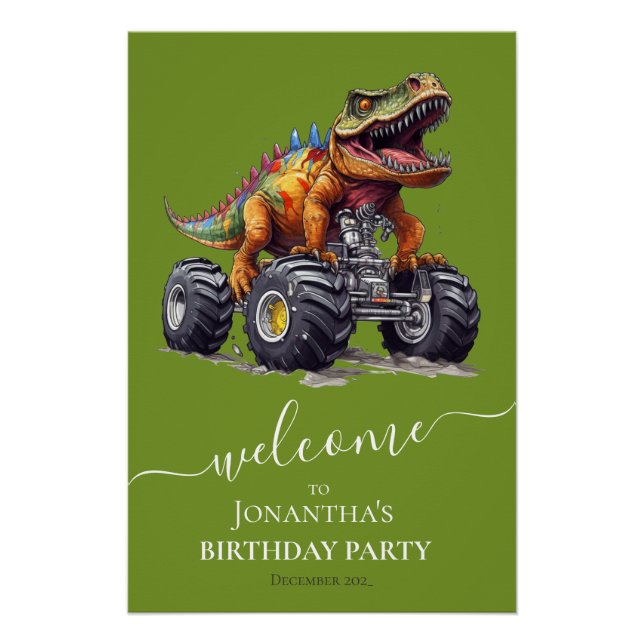 Póster Caminhão Monstro do Dinossauro, Festa de aniversár (Frente)