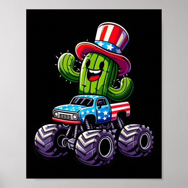 Poster Caminhão Monstro Montado em Cacto 4 de Julho (Frente)