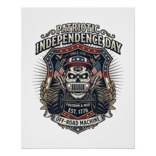 Póster Caminhão Monstro Patriótico 1776 Crânio Off Road P