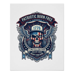 Póster Caminhão Monstro Patriótico 1776 Off Road Skull Pe