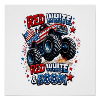 Póster Caminhão Monstro Red White Boom