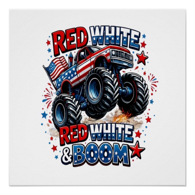 Póster Caminhão Monstro Red White Boom (Frente)