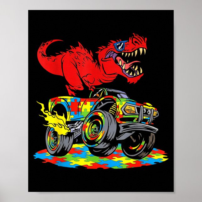 Poster Caminhão Monstro Trex Conscientização do Autismo L (Frente)