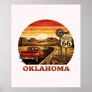 Poster Caminhão Pickup Pôr-do-Sol Faixa Retro Oklahoma Ro