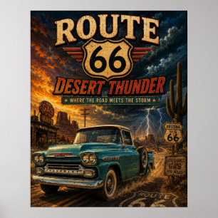 Poster Caminhão Retrô Vintage Route 66 Desert Thunder 