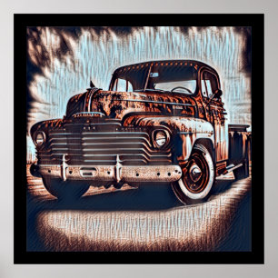 Poster Caminhão Rustic Grunge - Uma Beleza Vintage